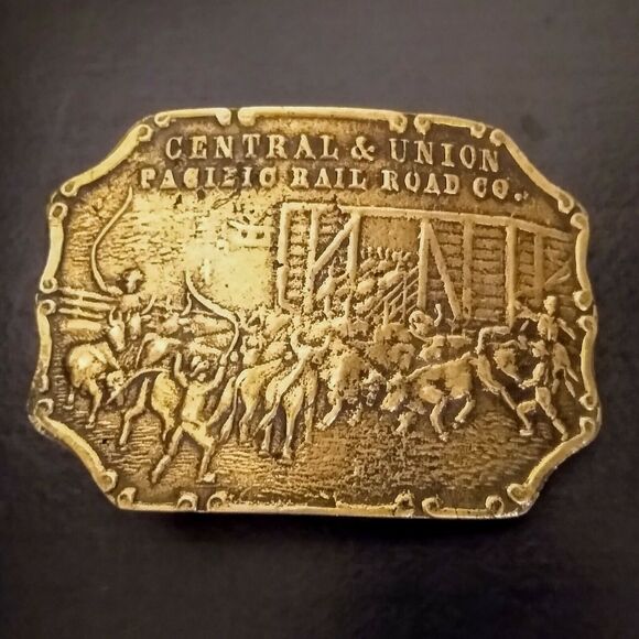 Vtg Central & Union Pacific Railroad Co Belt Buckle Stamped Property Union Pac - Picture 2 of 4